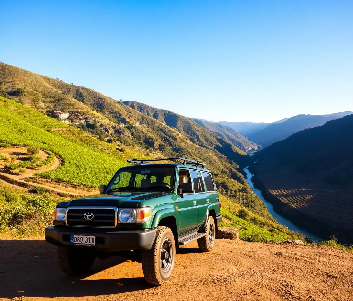 Almoço regional do Douro com 4x4 e vinhas em fundo