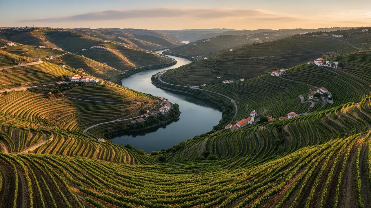 Vista panorámica de los viñedos en terrazas del Duero